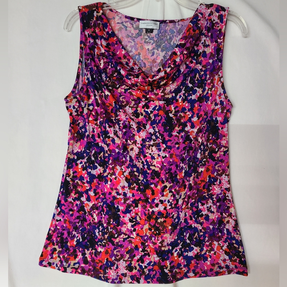 Tahari-Levine Medium Sleeveless Colorful Cowl Neck Top